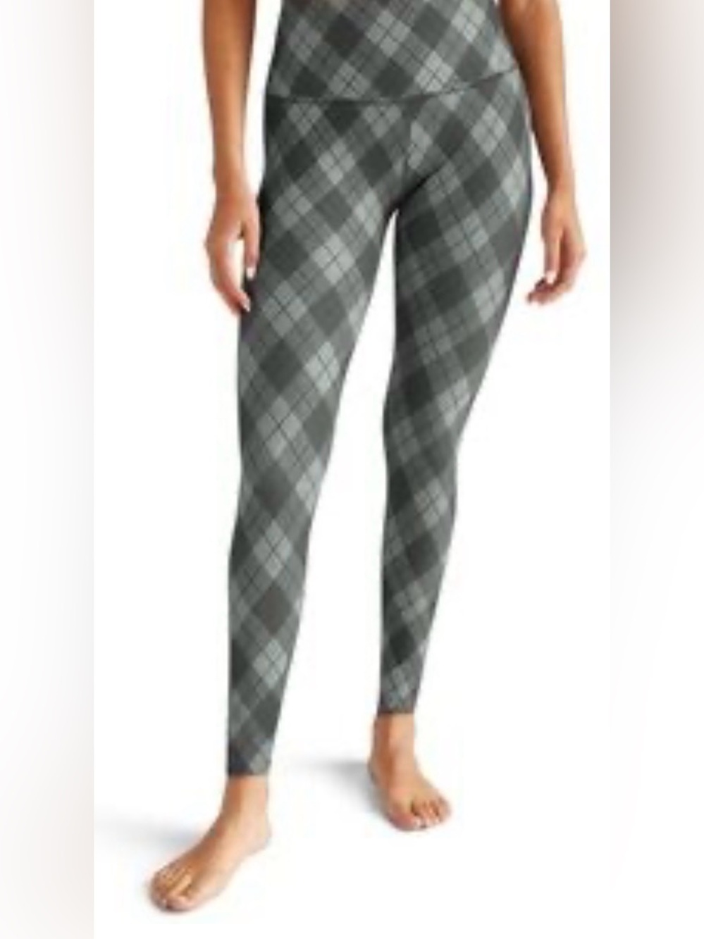 Beyond Yoga Women's SoftMark Midi Legging in Grey Argyle Size Large Athletic